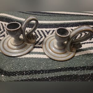 Vintage Ceramic Candle Holder Stoneware Home Decor Accent